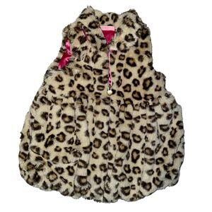 Kids‎ Headquarters Size 4 Faux Fur Leopard Vest with Pink Satin Lining